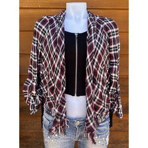 Knox Rose Red Flannel Tasseled Shawl Cardigan Size M